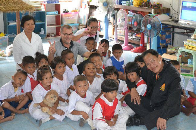 Carsten with children at one of Periamma-supported schools in Surin