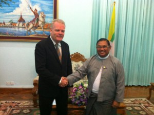 Ambassador Mikael Hemniti Winther and Minister of Foreign Affairs, U Wunna Maung Lwin. Photo: Embassy of Denmark in Thailand