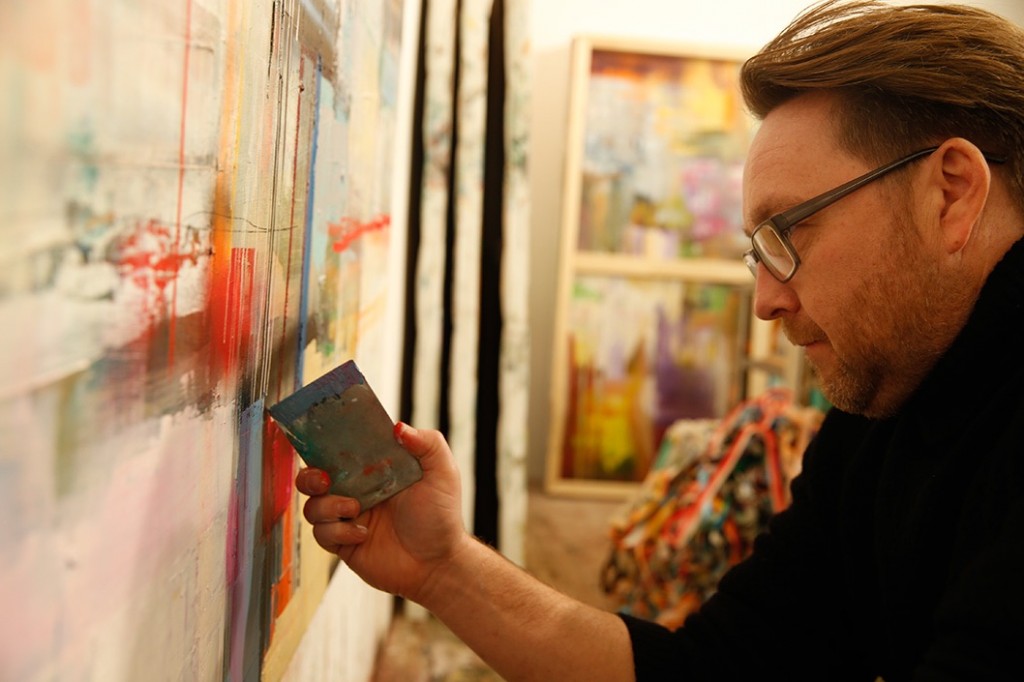 Morten Lassen works in many layers on each painting. Photo: private