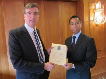 Ambassador Dolfe with New Honorary Counsul Mr Shamsul Bahrin Photo: Marie Schram