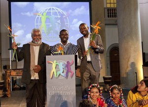 Child Rights Heroes: James Kofi Annan, Ghana (center) is the recipient of the 2013 World's Children's Prize for the Rights of the Child. The Honorary Awards go to Sompop Jantraka, Thailand (left) and Kimmie Weeks, Liberia (right). Foto: Sofia Marcetic
