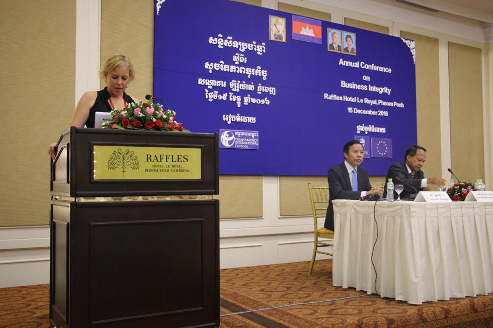Ms. Martina Fors Mohlin at the National Conference on Business Integrity in Phnom Penh. Photo: Embassy of Sweden in Phnom Penh