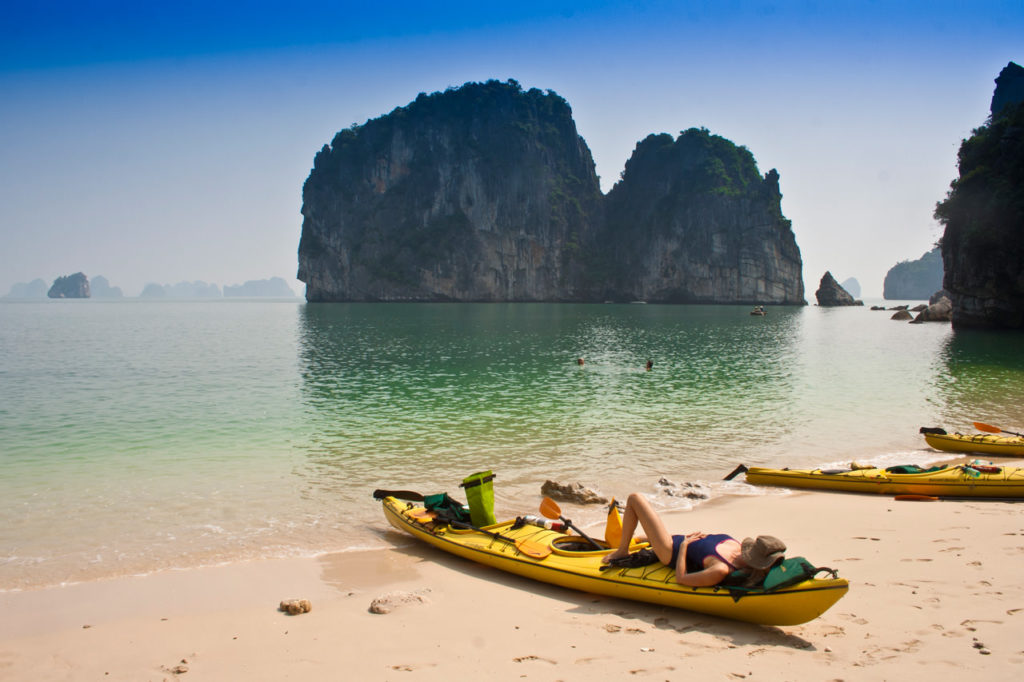 Sea Kayaking in Halong Bay, Vietnam. 