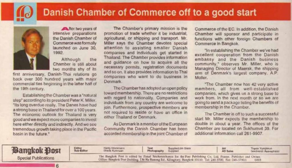 Thai-Danish Chamber of Commerce was established almost three decades ago