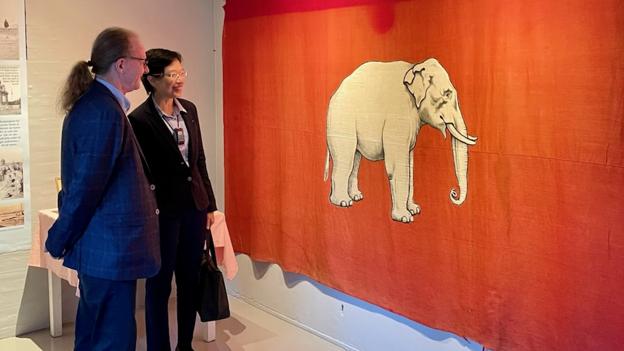 The elephant flag planted by King Rama V of Thailand is exhibited at museum in Denmark