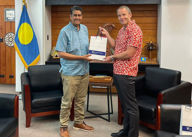 Ambassador Christian presenting his letter of credentials to the President Surangel Whipps of Palau