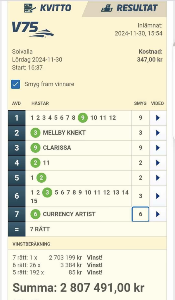 Swedish man wins 2.8 million