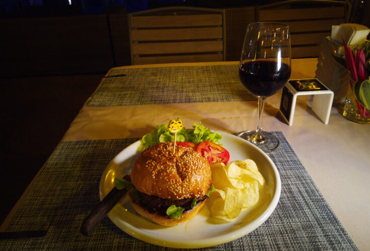 Let's Hyde burger and red win glass