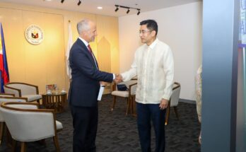 Norwegian Ambassador-designate Kristian Netland shakes hands with Philippine Department of Foreign Affairs Chief of Protocol Assistant Secretary Ariel Rodelas Peñaranda during a courtesy call at the Department of Foreign Affairs in Manila.
