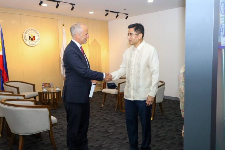Norwegian Ambassador-designate Kristian Netland shakes hands with Philippine Department of Foreign Affairs Chief of Protocol Assistant Secretary Ariel Rodelas Peñaranda during a courtesy call at the Department of Foreign Affairs in Manila.